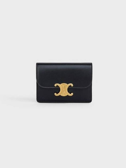 Triomphe Shiny Calfskin Flap Card Wallet Black - CELINE - BALAAN 2