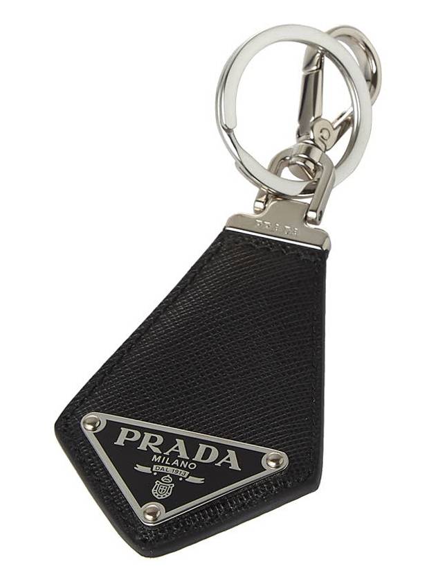 Saffiano Triangle Logo Leather Key Holder Black - PRADA - BALAAN 11