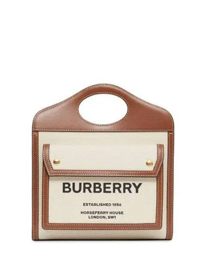 Mini Two-Tone Canvas And Leather Pocket Bag Natural Malt Brown - BURBERRY - BALAAN 2