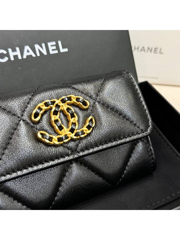 Wallet New Logo CC Lambskin Nineteen 19 Black - CHANEL - BALAAN 3