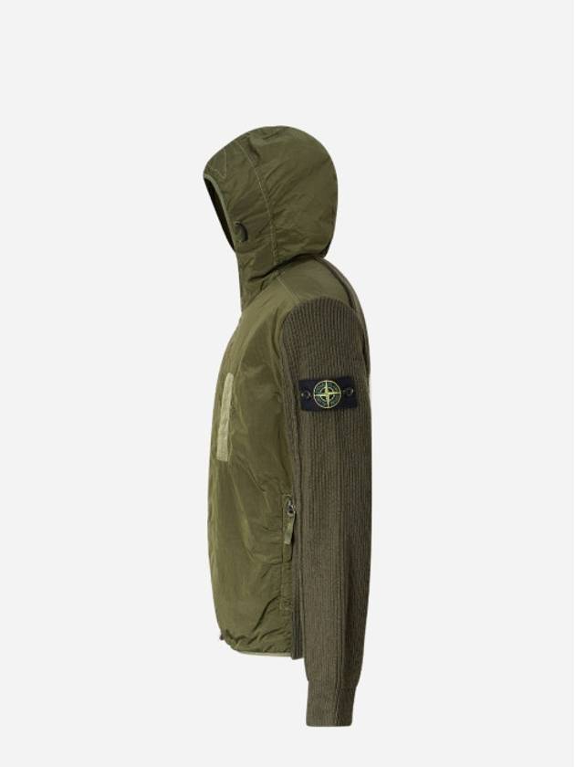 PrimaLoft-TC Knit Nylon Zip Up Hoodie Khaki - STONE ISLAND - BALAAN 3