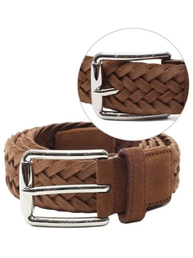 Woven Suede Buckle Leather Belt Brown - TOD'S - BALAAN 2