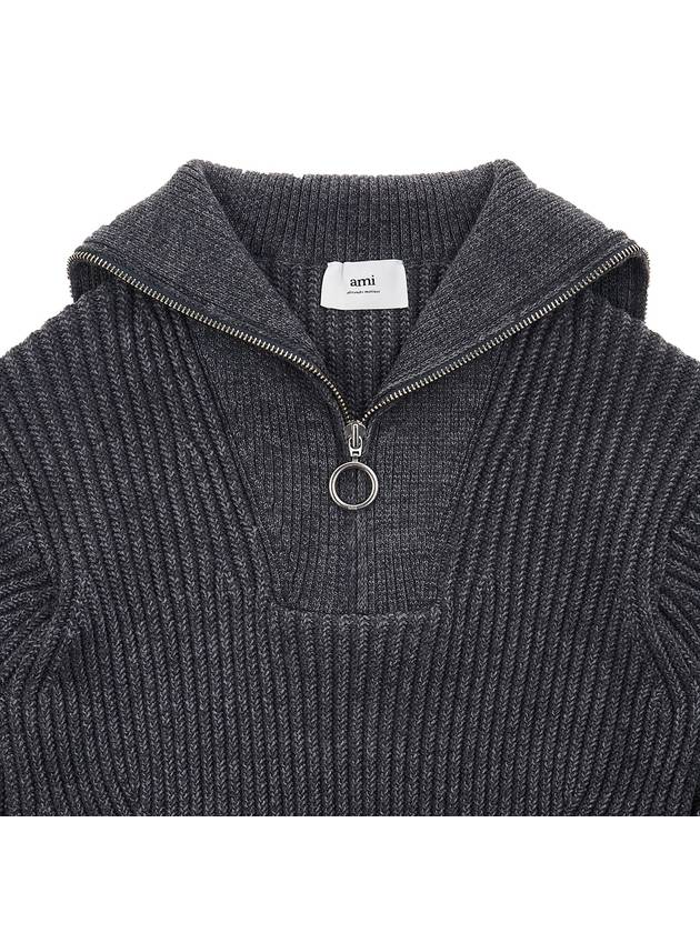 Half Zip-Up Knit Top Grey - AMI - BALAAN 4