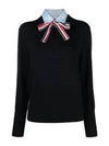 Jersey Stitch Ribbon Tie Knit Top Navy - THOM BROWNE - BALAAN 2