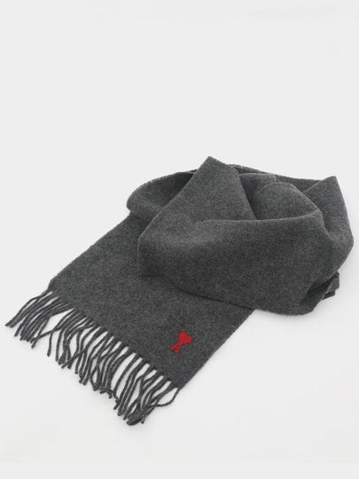 Small Heart Logo Classic Wool Scarf Dark Grey - AMI - BALAAN 2