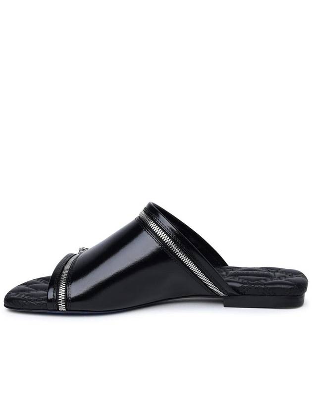 Peep Zipper Leather Slippers Black - BURBERRY - BALAAN 4