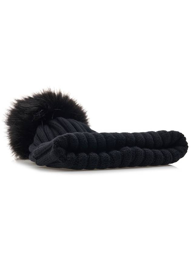 Pom-Pom Detail Wool Beanie Black - MONCLER - BALAAN 6