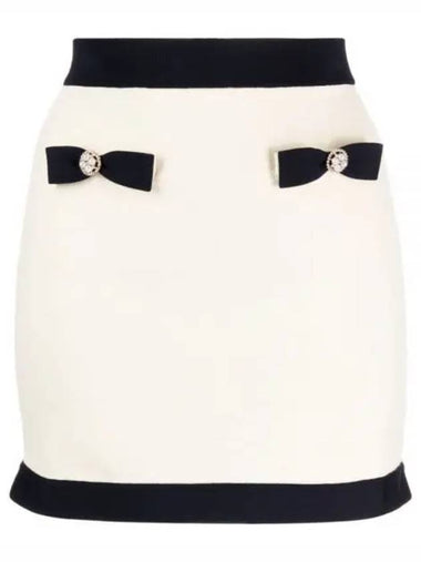 24 CREAM KNIT BOW MINI SKIRT RS24152SKC - SELF PORTRAIT - BALAAN 1