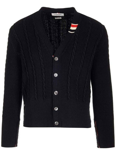 Cable Knitwear Virgin Wool Cardigan Navy - THOM BROWNE - BALAAN 2