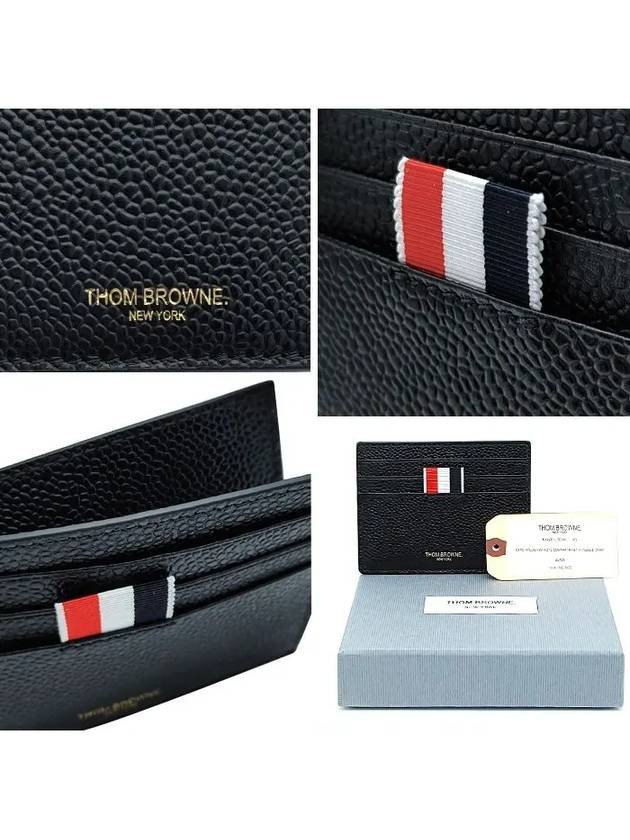 Pebble Grain Leather Stripe Note Compartment Card Wallet Black - THOM BROWNE - BALAAN 6