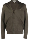 Bold Fox Head Patch V Neck Wool Cardigan Khaki - MAISON KITSUNE - BALAAN 1