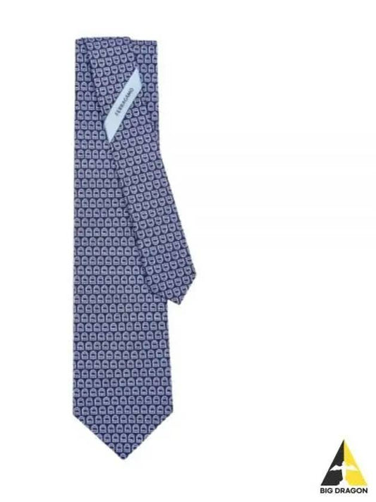 Interwoven Gancini Print Silk Tie Navy Blue - SALVATORE FERRAGAMO - BALAAN 2