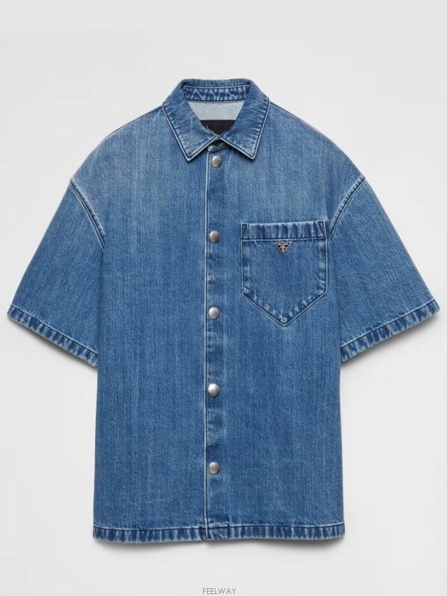 Triangle Logo Pocket Denim Short Sleeve Shirt Light Blue - PRADA - BALAAN 6