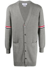 Stitched V-Neck Milano Wool Jersey Cardigan Light Grey - THOM BROWNE - BALAAN 3