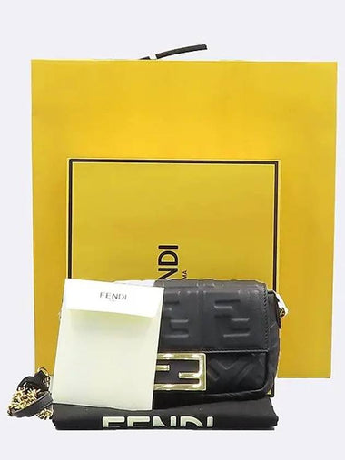 8BS017 Black leather baguette mini tote bag chain strap 2WAY - FENDI - BALAAN 1