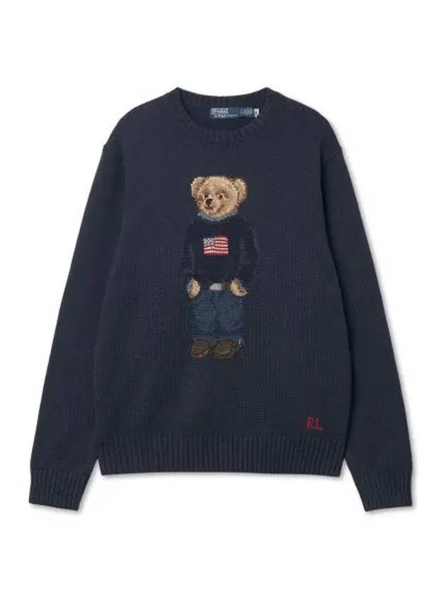 Polo Bear Cotton Linen Sweater Navy 410 - POLO RALPH LAUREN - BALAAN 1