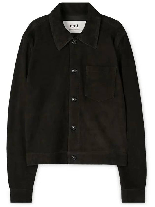 Suede Shirt Jacket Black - AMI - BALAAN 2