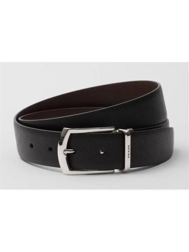 Saffiano Leather Reversible Belt Black Burnt Sienna - PRADA - BALAAN 2