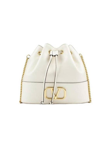 V Logo Signature Small Bucket Bag Light Ivory - VALENTINO - BALAAN 1