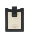 V Logo Signature Leather Card Wallet Black White - VALENTINO - BALAAN 1