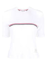 Women's High Twist Rip Stripe Short Sleeve T Shirt White - THOM BROWNE - BALAAN 2