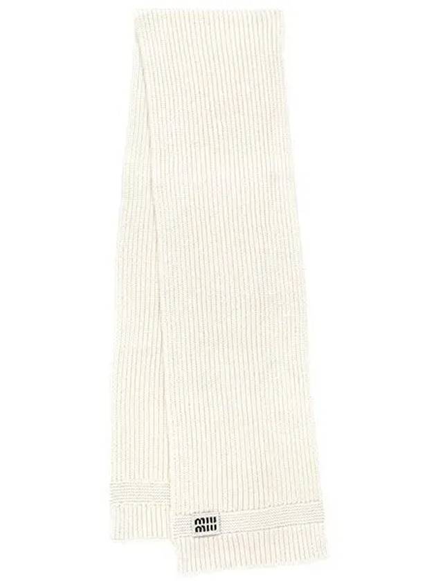 Intarsia Logo Wool Cashmere Muffler White - MIU MIU - BALAAN 3