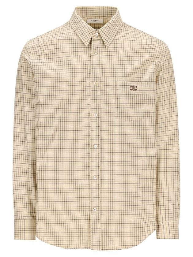 Triomphe Embroidered Check Long Sleeve Shirt Camel Beige - CELINE - BALAAN 2