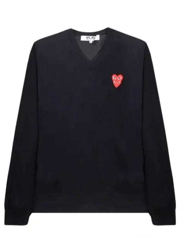 Double heart wappen wool V neck knit women - COMME DES GARCONS - BALAAN 1