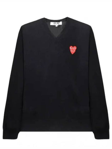 Double heart wappen wool V neck knit women - COMME DES GARCONS - BALAAN 1