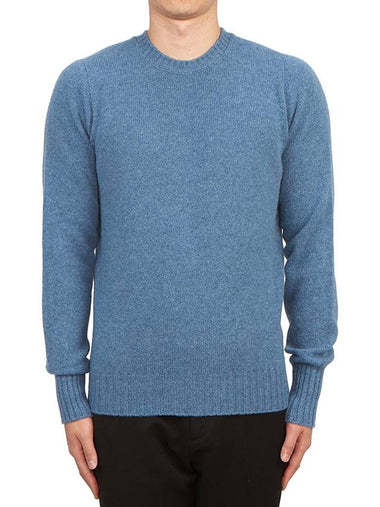 Crew Neck Lambswool Knit Top Blue - DRUMOHR - BALAAN 1