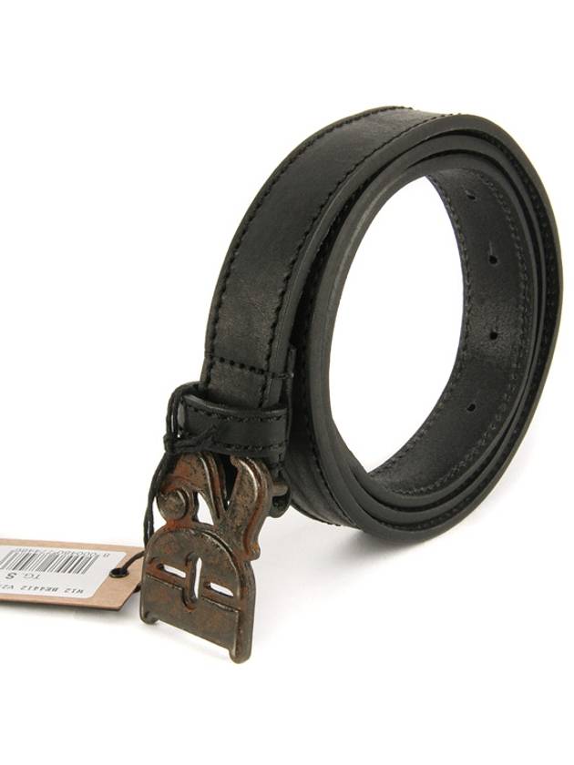 Vintage Buckle Skinny Leather Belt Black - DSQUARED2 - BALAAN.