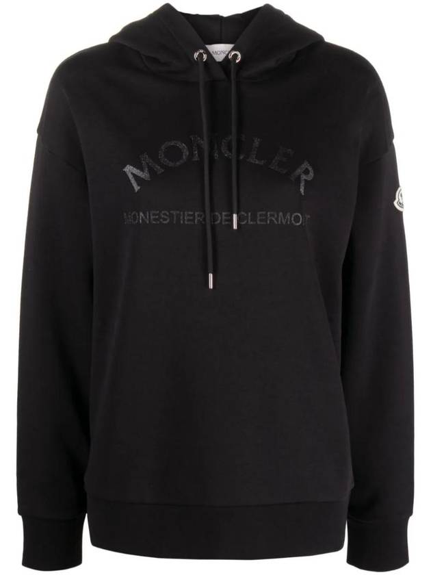 Glitter Logo Print Hooded Top Black - MONCLER - BALAAN 1