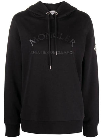 Glitter Logo Print Hoodie Black - MONCLER - BALAAN 1