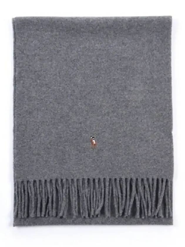 Pony Logo Signature Virgin Wool Muffler Grey - POLO RALPH LAUREN - BALAAN 4