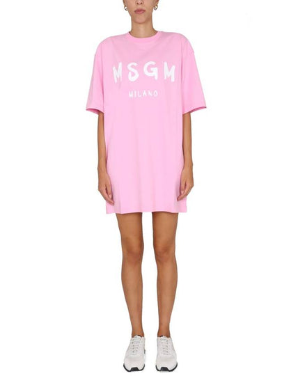 Milano Brushed Logo Short Sleeve Short Dress Pink - MSGM - BALAAN 2