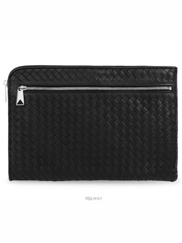 Intrecciato Weaving Zipper Clutch Bag Black - BOTTEGA VENETA - BALAAN 7