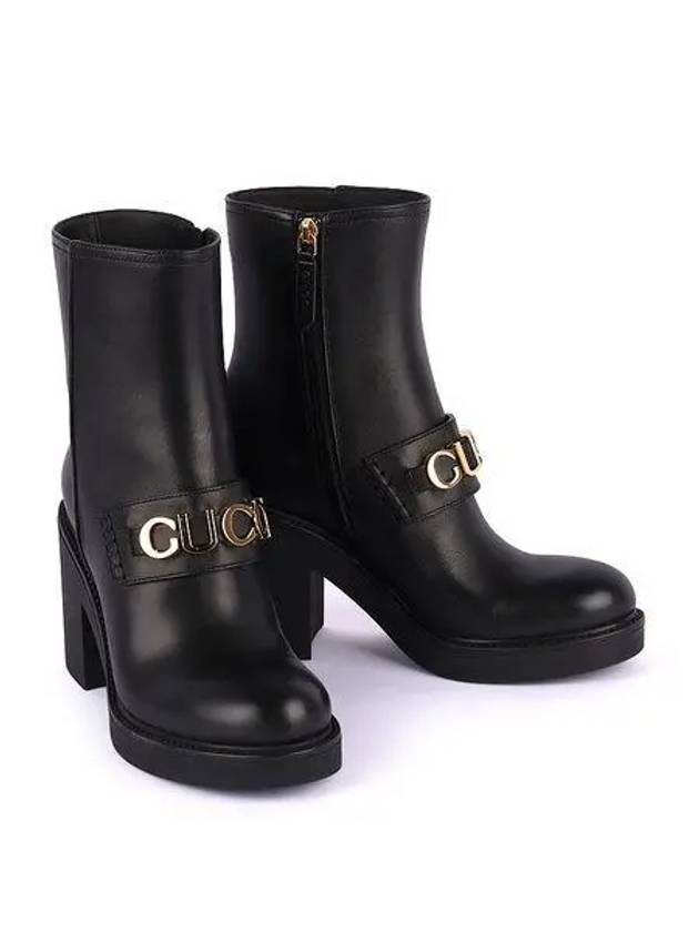 Logo Buckle Leather Middle Boots Black - GUCCI - BALAAN 2