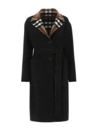 Reversible Check Wool Single Coat Black - BURBERRY - BALAAN 2