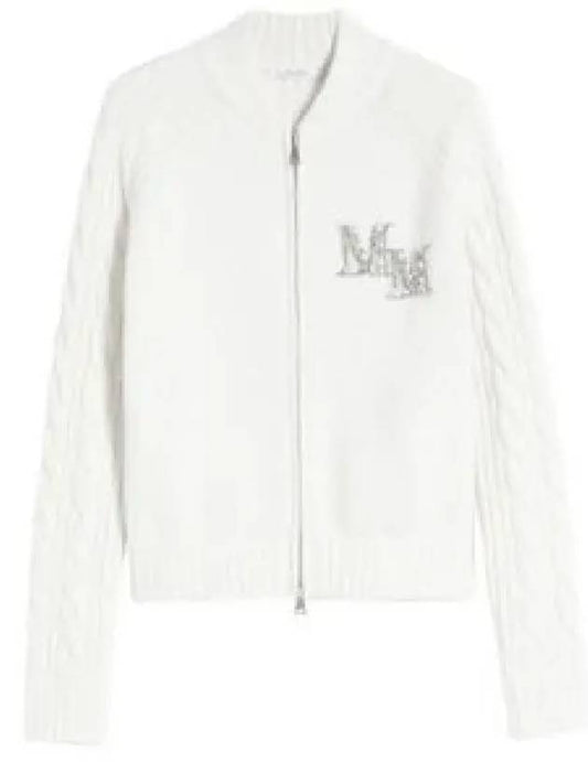 Women's Crystal Logo Wool Cashmere Zip-Up Cardigan White - MAX MARA - BALAAN 2