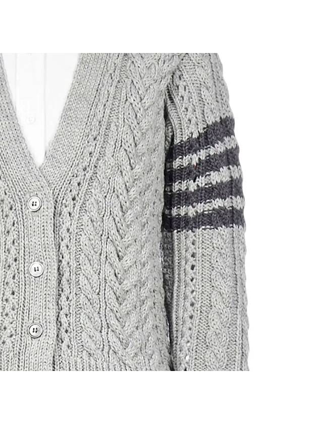 Women's 4 Bar Stripe Aran Cable Wool Cardigan Light Grey - THOM BROWNE - BALAAN 5