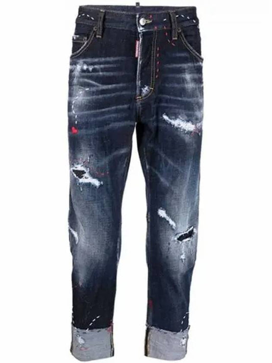 Destroyed Stitch Straight Jeans Blue - DSQUARED2 - BALAAN 2