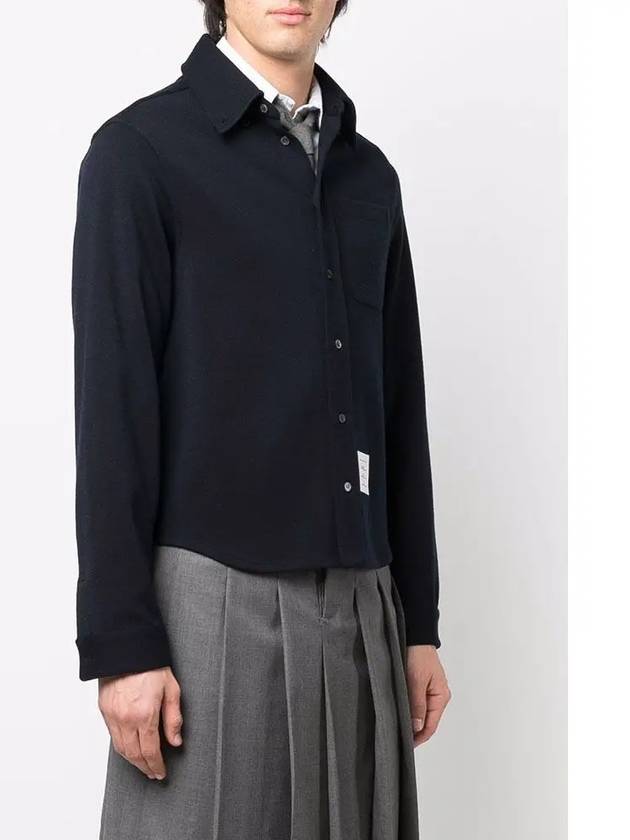 Men's Button Down Wool Milano Long Sleeve Shirt Navy - THOM BROWNE - BALAAN 5