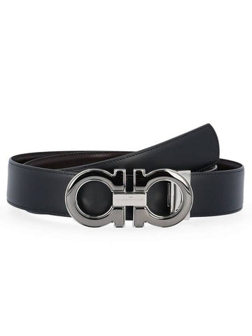 Reversible Gancini Leather Belt Black Brown - SALVATORE FERRAGAMO - BALAAN.