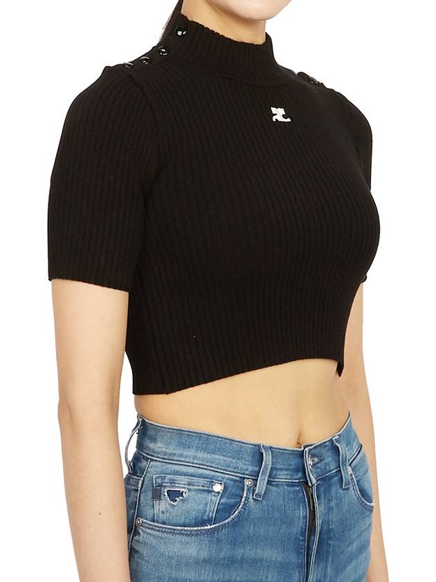 Courr ges 323MPU071FI0001 BLACK Women s Crop Short Sleeve Knit - COURREGES - BALAAN 5