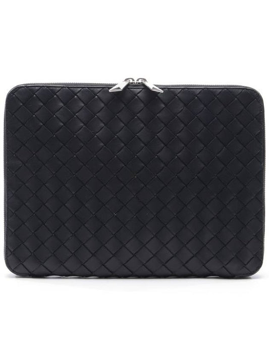 Classic Intrecciato Zipper Clutch Bag Black - BOTTEGA VENETA - BALAAN 2