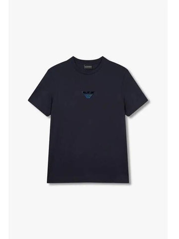 Men s Flock Eagle Crew Neck T Shirt Navy - EMPORIO ARMANI - BALAAN 1