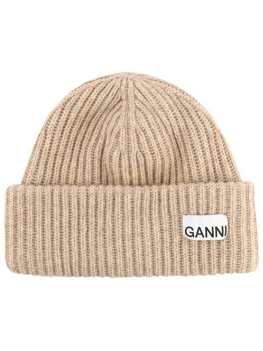 Logo Patch Knit Beanie Sand - GANNI - BALAAN 2