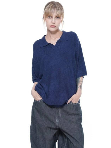 Women s BOCHK NY Bookle open collar half knit navy - CHANCE'S NOI - BALAAN 1