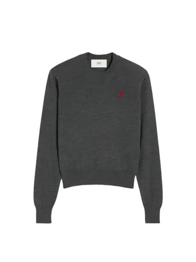 Heart Logo Crew Neck Merino Wool Knit Top Grey - AMI - BALAAN 2