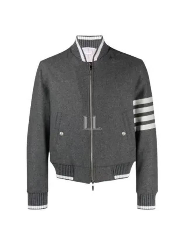 Diagonal Striped Knit Rib Blouson Bomber Jacket Grey - THOM BROWNE - BALAAN 2